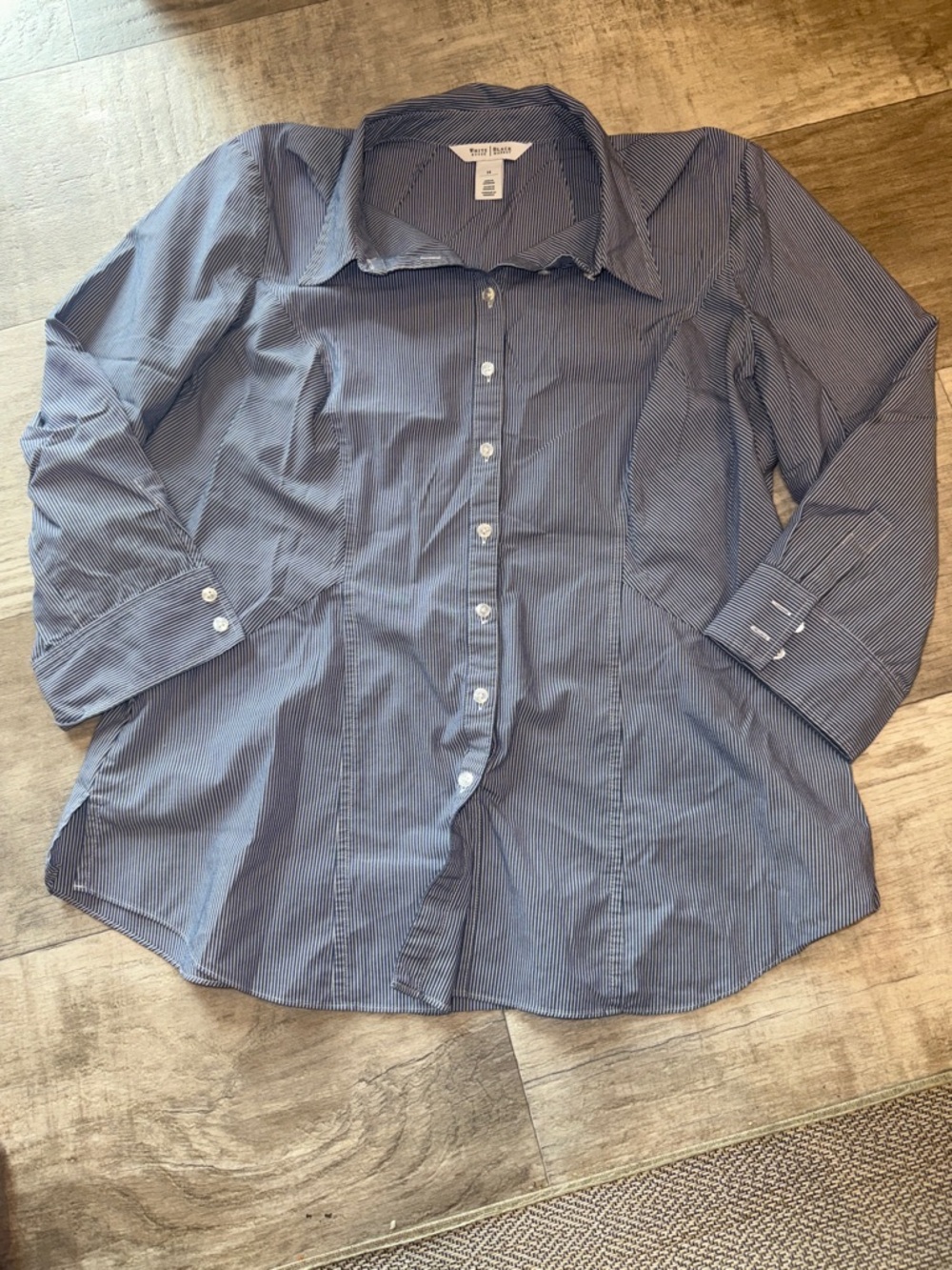 White House Black Market Blue and White Pinstripe Shirt